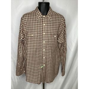 XLARGE XL Ralph Lauren Cotton Long Sleeve shirt plaid brown beige fall colors